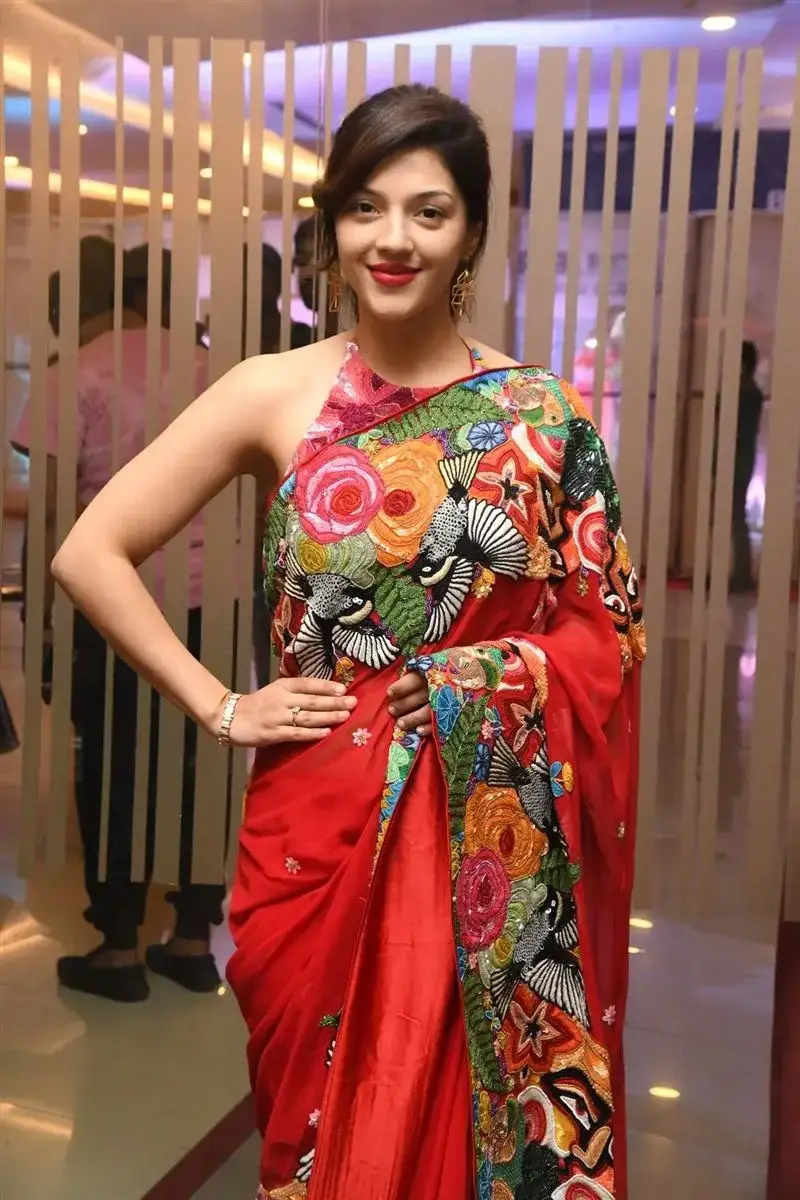 Mehreen Pirzada Red Saree at Spark LIFE Movie Trailer Launch